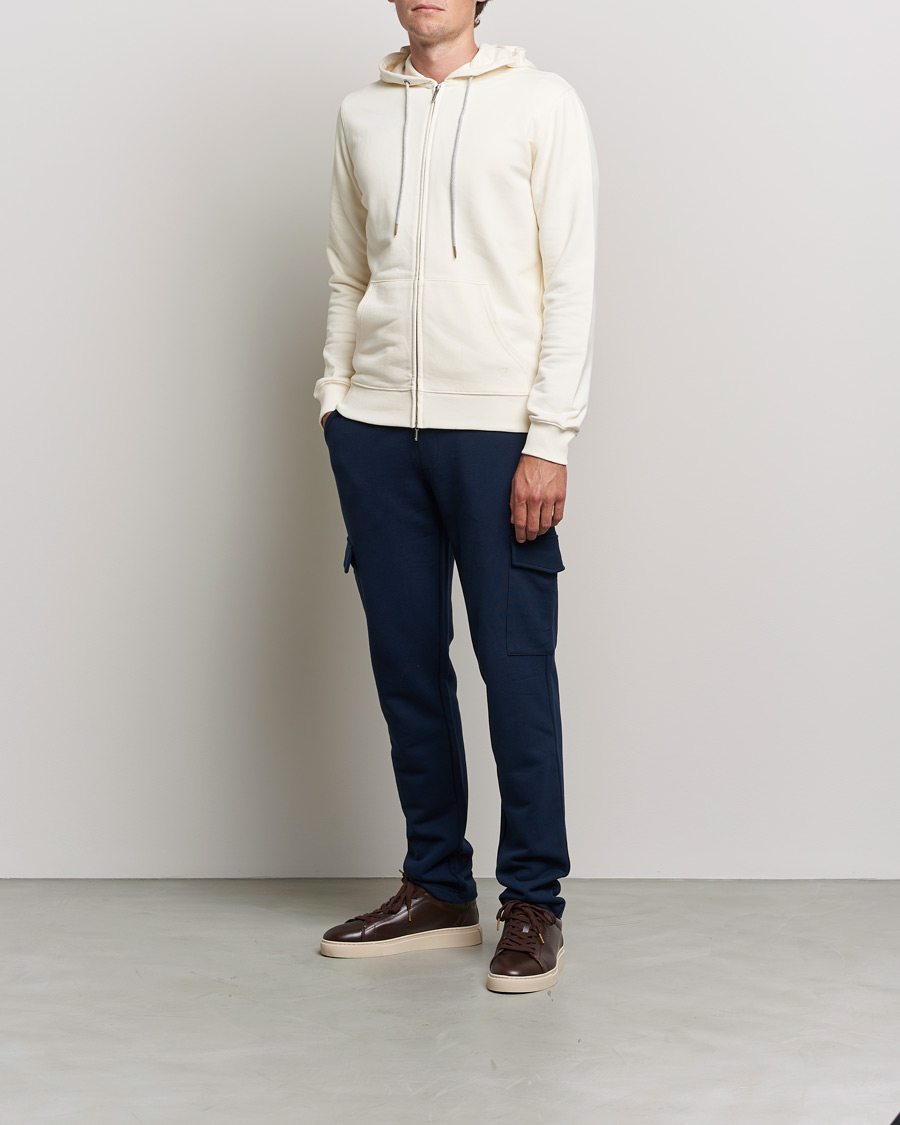 Herre | Gensere | Stenströms | Cotton Jersey Full Zip Hoodie Creme White