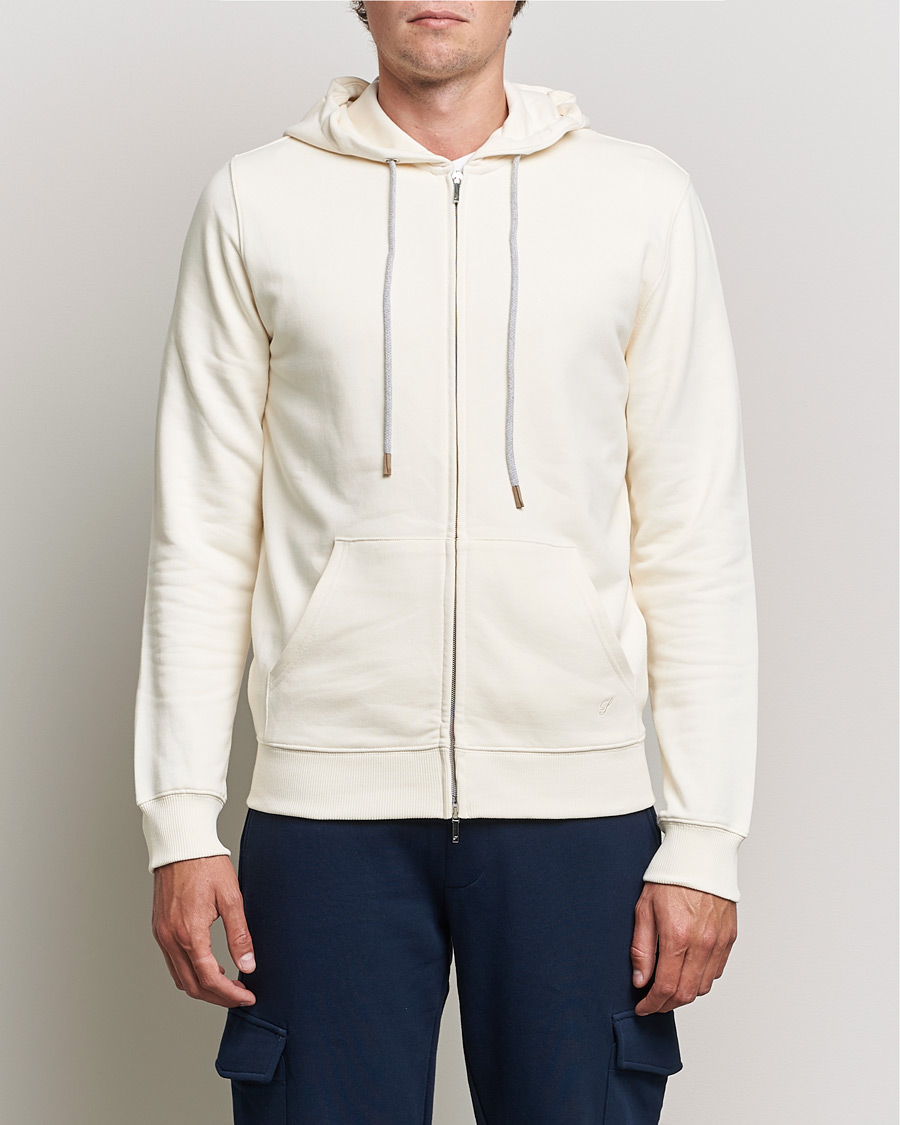 Herre | Gensere | Stenströms | Cotton Jersey Full Zip Hoodie Creme White