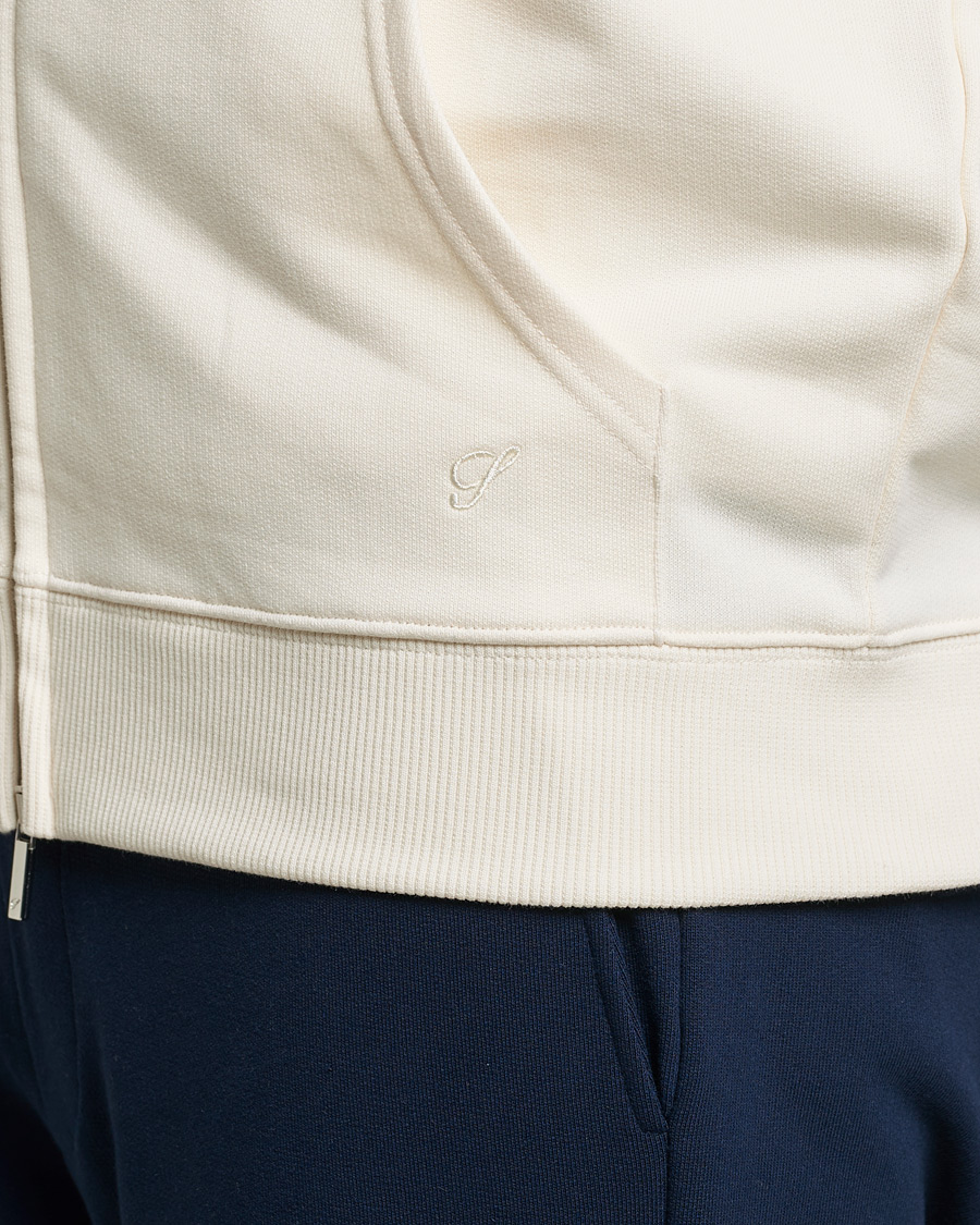Herre | Gensere | Stenströms | Cotton Jersey Full Zip Hoodie Creme White