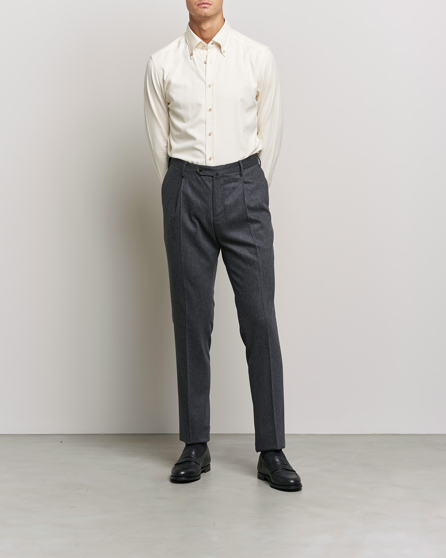 Herre | Skjorter | Stenströms | Slimline Flannel Shirt Off White