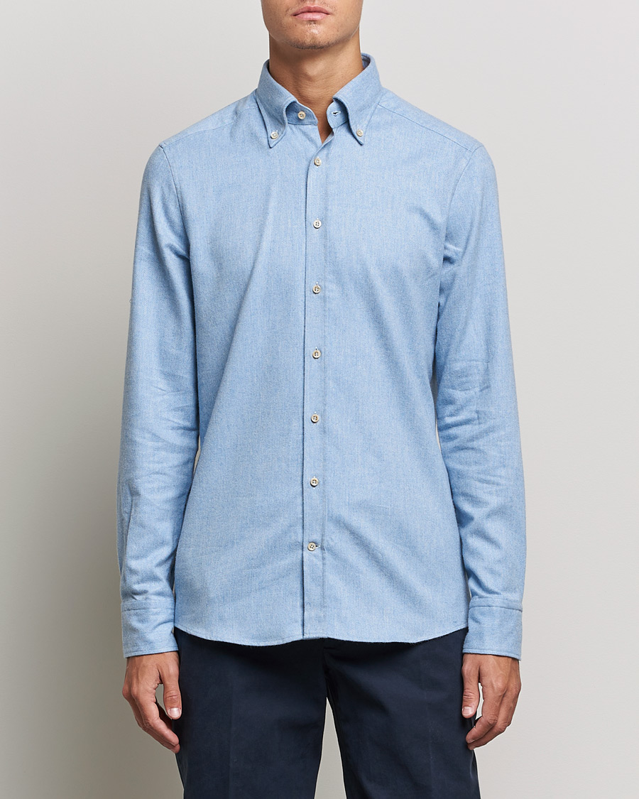 Herre | Skjorter | Stenströms | Slimline Flannel Shirt Light Blue