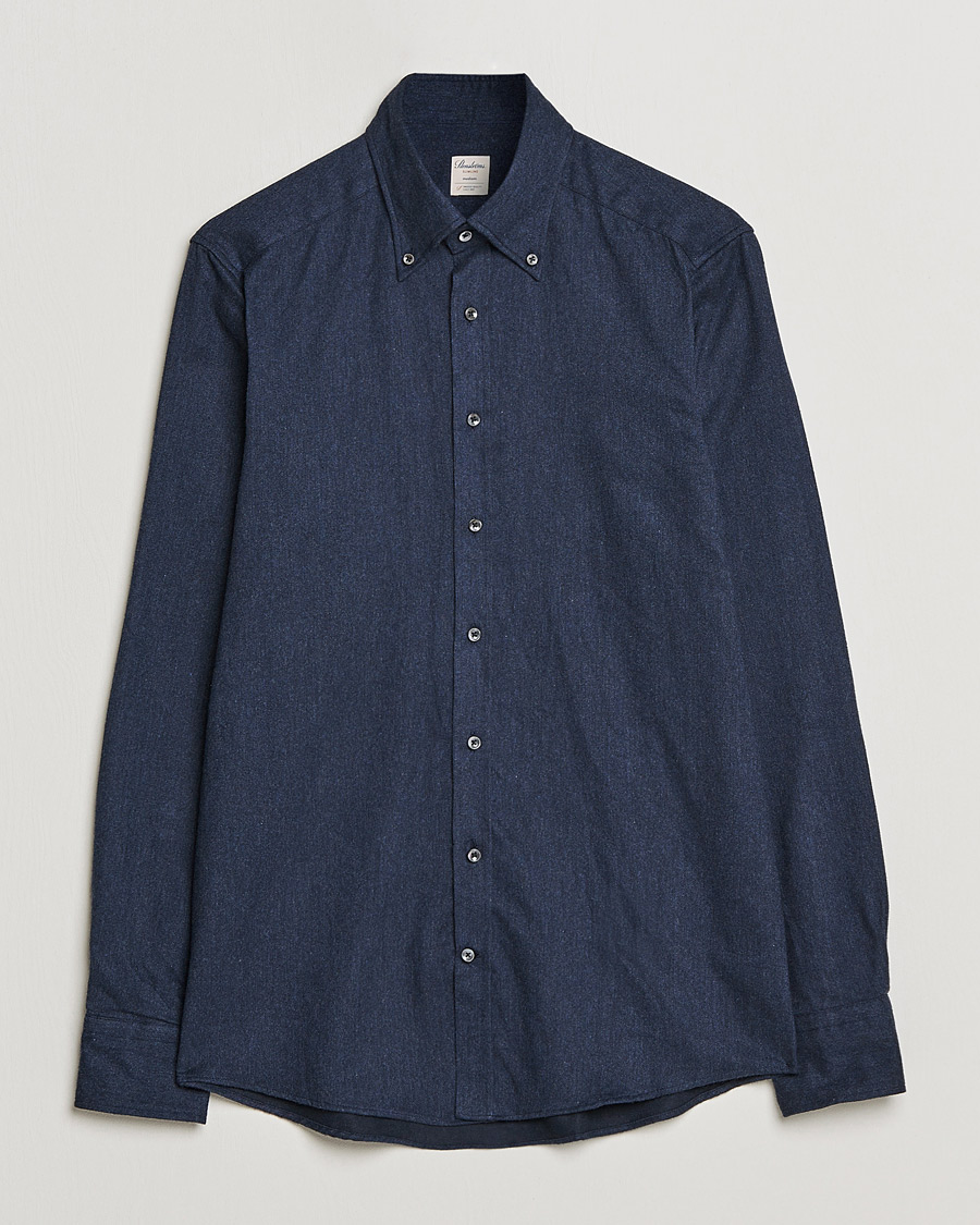 Herre | Skjorter | Stenströms | Slimline Flannel Shirt Dark Blue