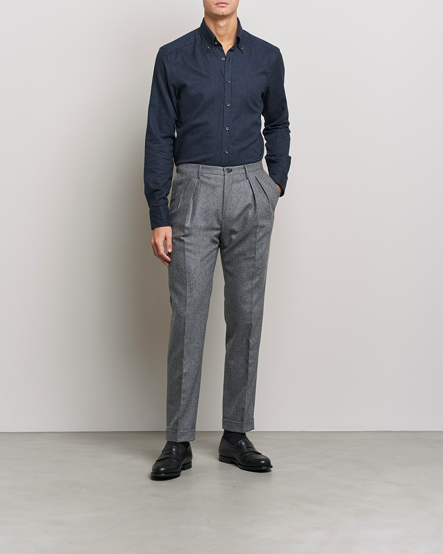 Herre | Flanellskjorter | Stenströms | Slimline Flannel Shirt Dark Blue