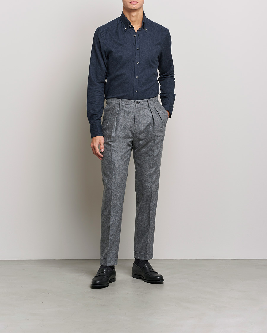 Herre | Skjorter | Stenströms | Slimline Flannel Shirt Navy