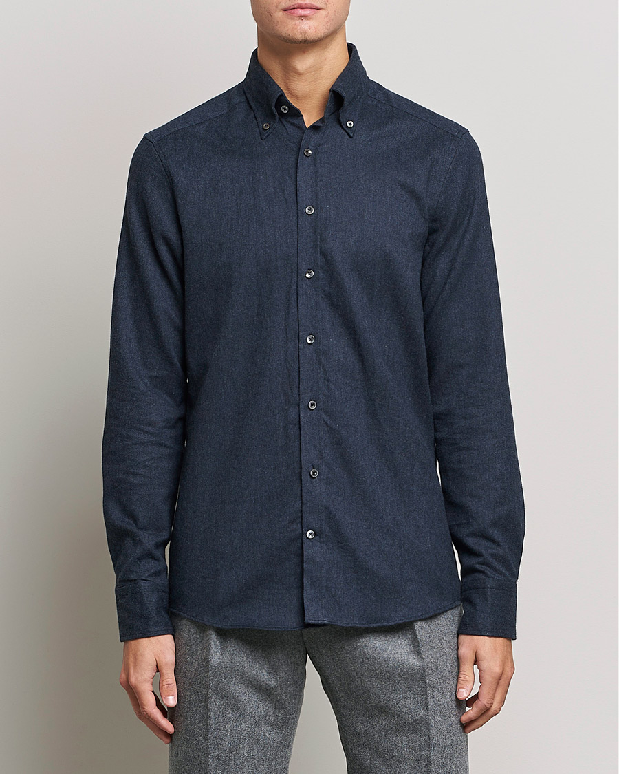 Herre | Skjorter | Stenströms | Slimline Flannel Shirt Dark Blue