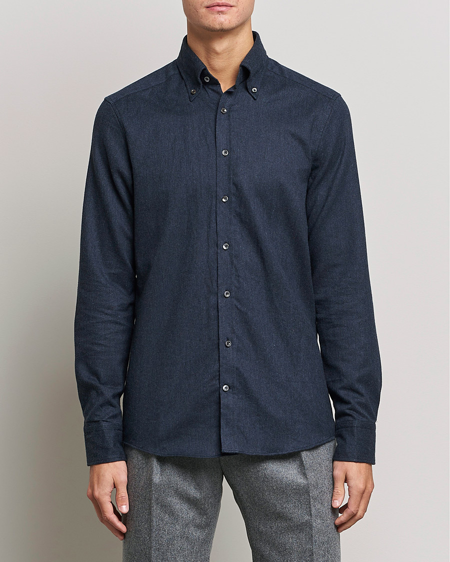 Herre | Skjorter | Stenströms | Slimline Flannel Shirt Navy