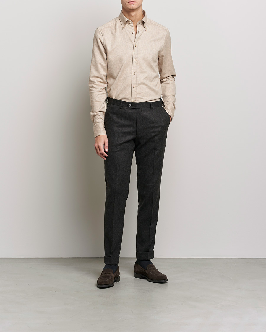 Herre | Skjorter | Stenströms | Slimline Flannel Shirt Beige