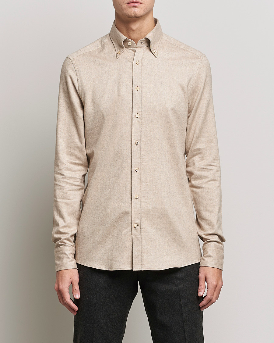 Herre | Skjorter | Stenströms | Slimline Flannel Shirt Beige