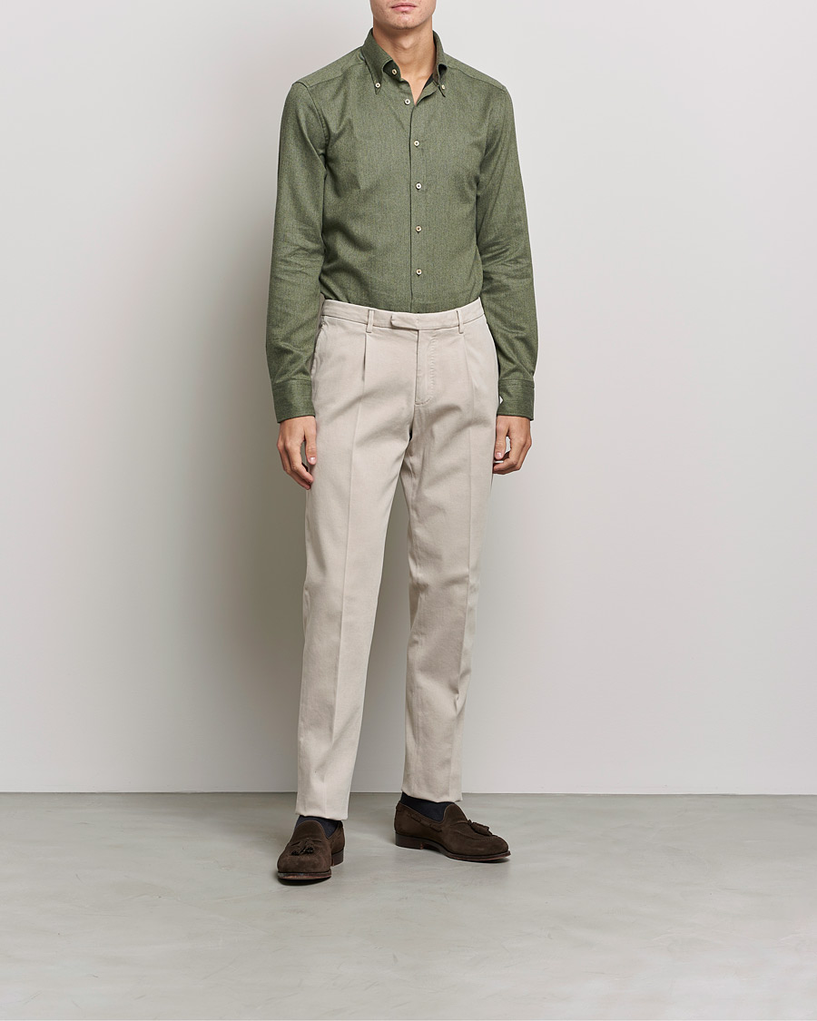 Herre | Skjorter | Stenströms | Slimline Flannel Shirt Dark Green