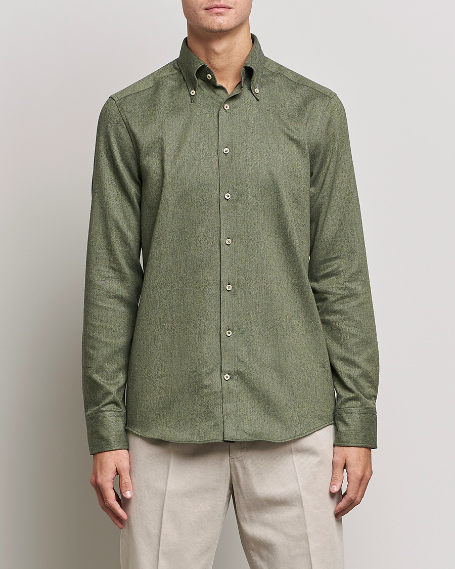 Herre | Skjorter | Stenströms | Slimline Flannel Shirt Dark Green