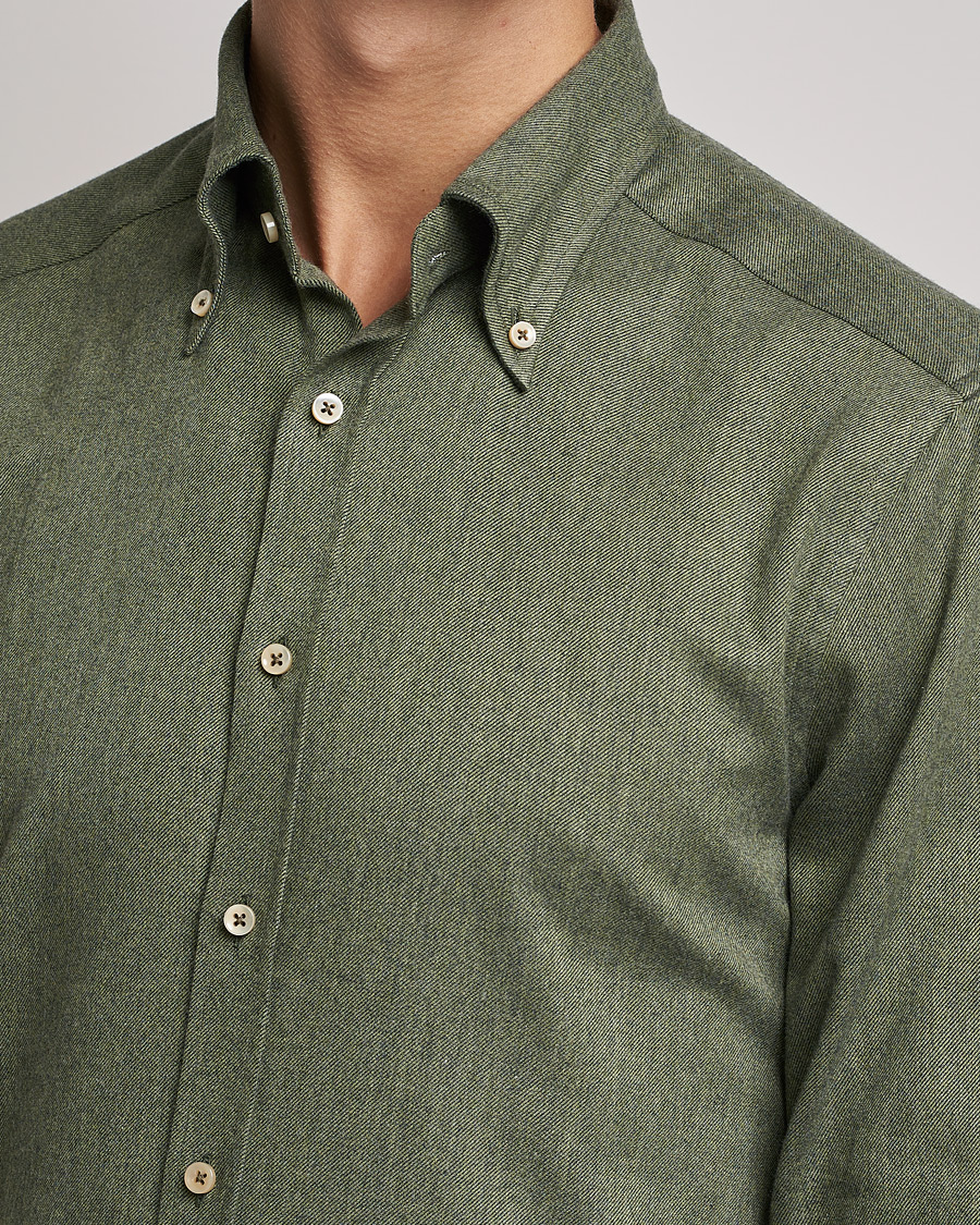 Herre | Skjorter | Stenströms | Slimline Flannel Shirt Dark Green