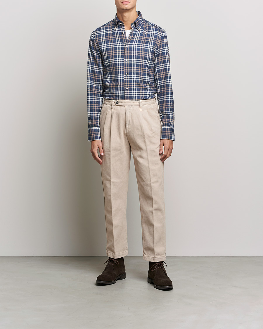 Herre | Skjorter | Stenströms | Slimline Checked Flannel Shirt Blue