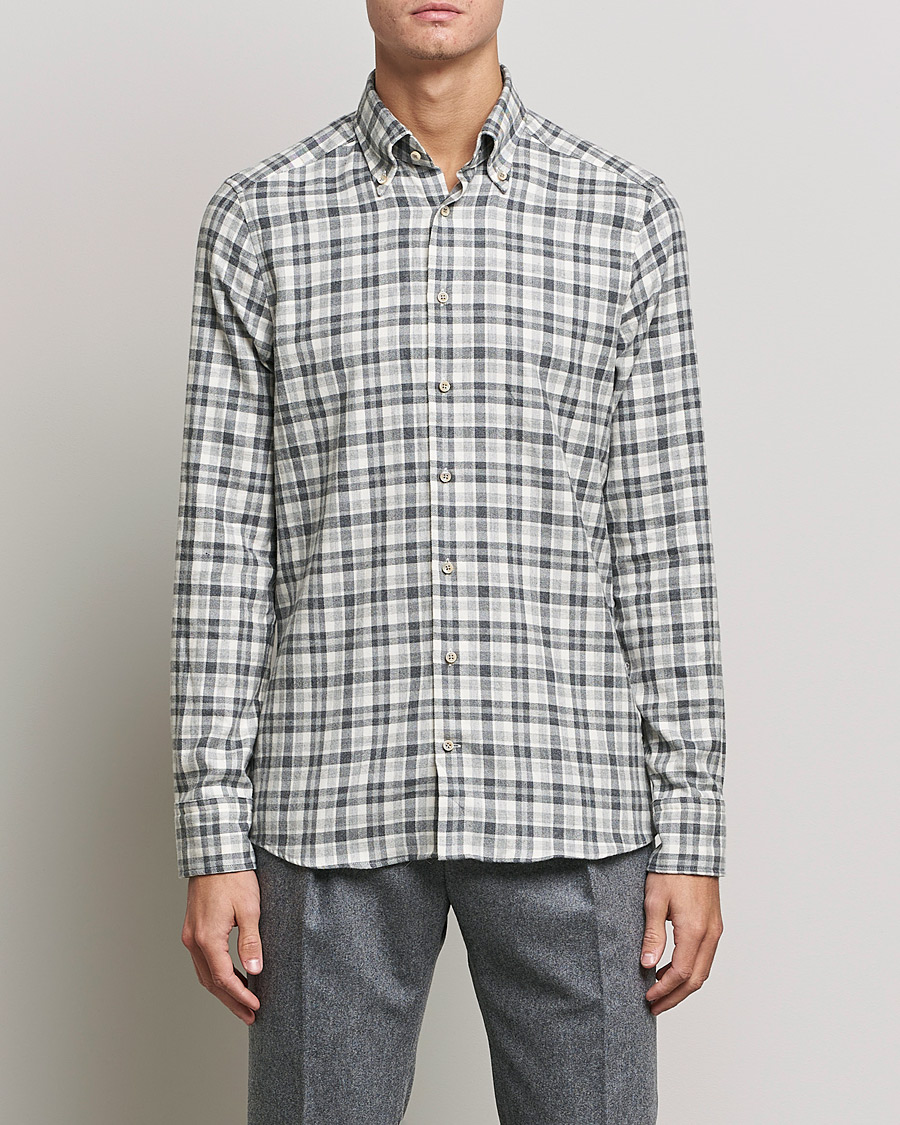 Herre | Flanellskjorter | Stenströms | Slimline Checked Flannel Shirt Grey/White