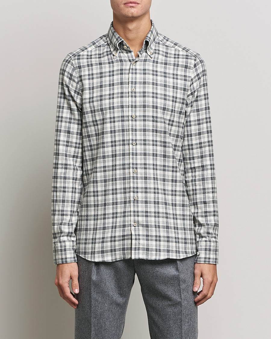 Herre | Skjorter | Stenströms | Slimline Checked Flannel Shirt Grey/White