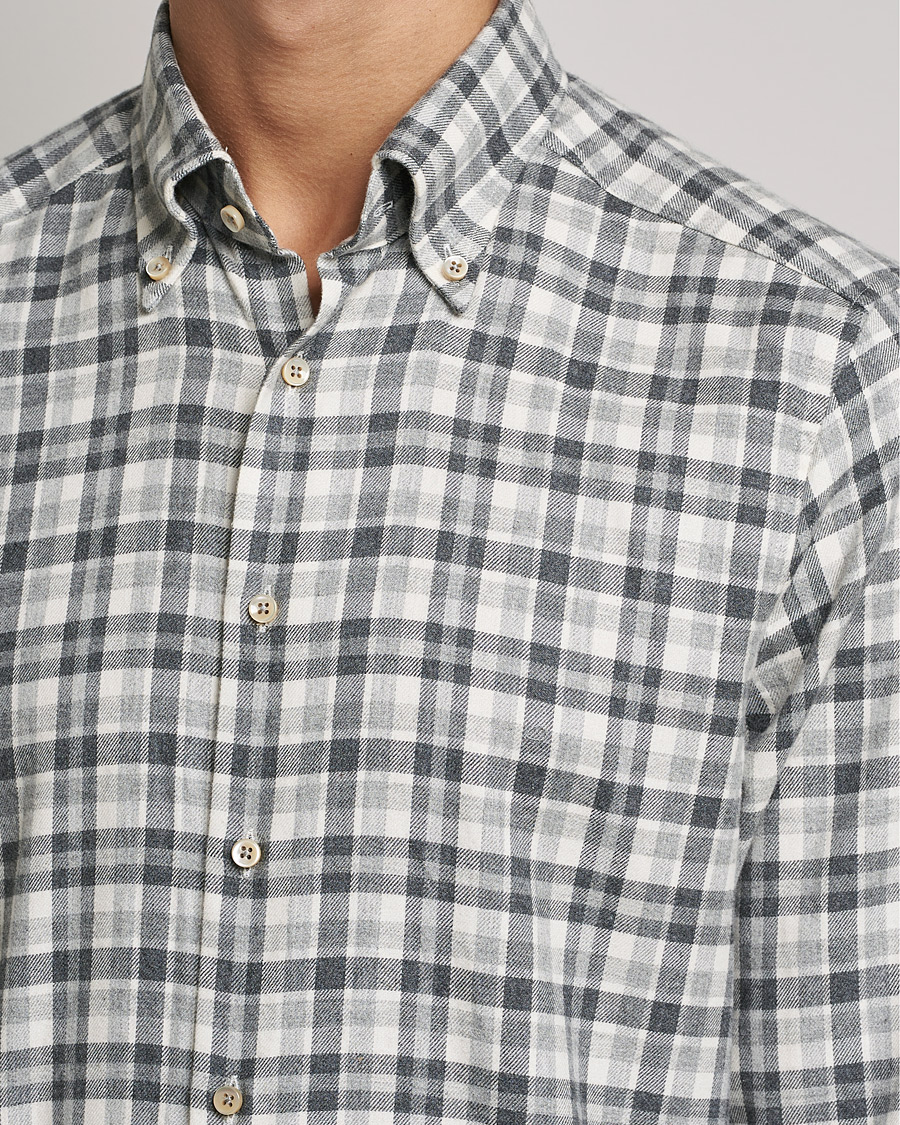 Herre | Skjorter | Stenströms | Slimline Checked Flannel Shirt Grey/White