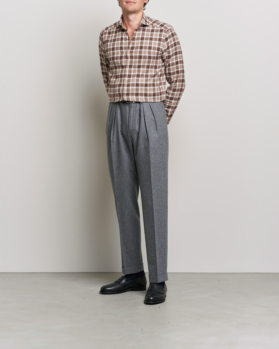 Herre |  | Stenströms | Slimline Checked Flannel Shirt Brown