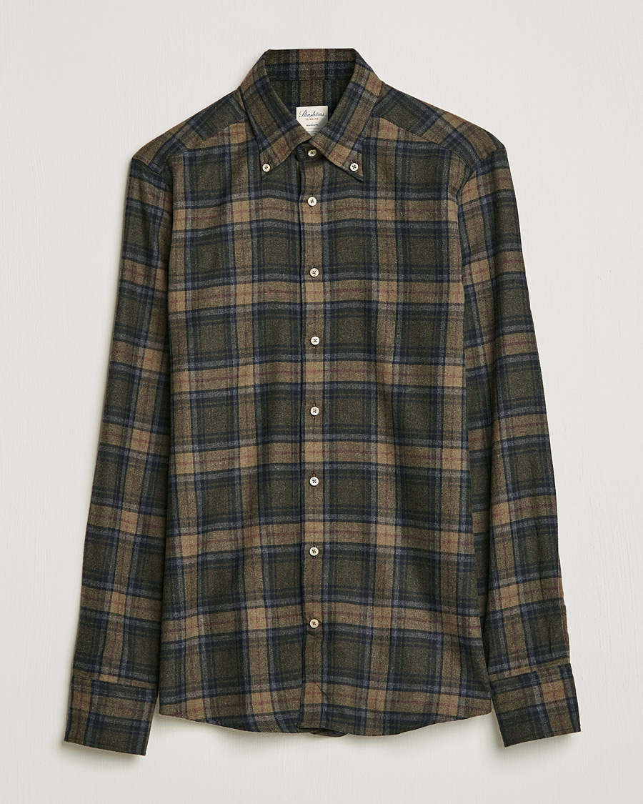 Herre | Skjorter | Stenströms | Slimline Checked Flannel Shirt Dark Green