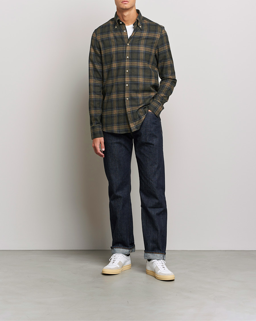 Herre | Skjorter | Stenströms | Slimline Checked Flannel Shirt Dark Green