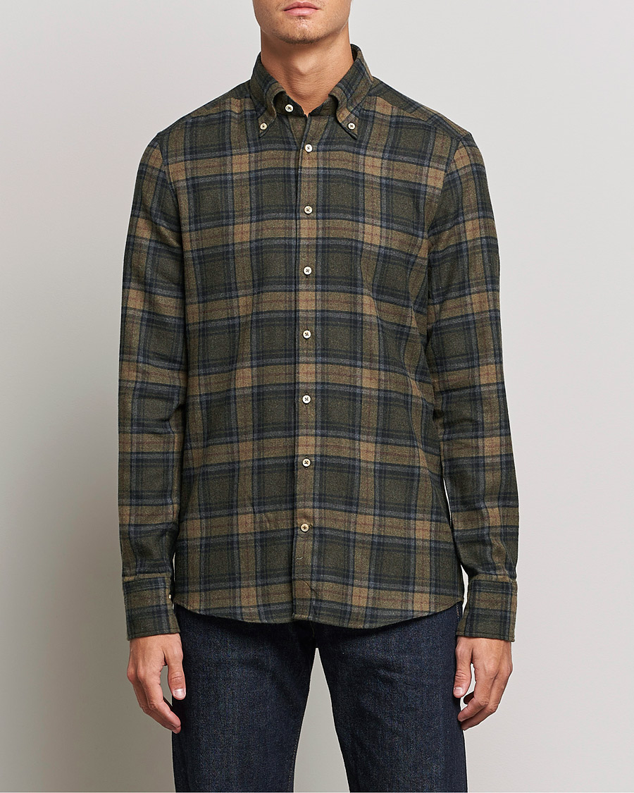 Herre | Skjorter | Stenströms | Slimline Checked Flannel Shirt Dark Green