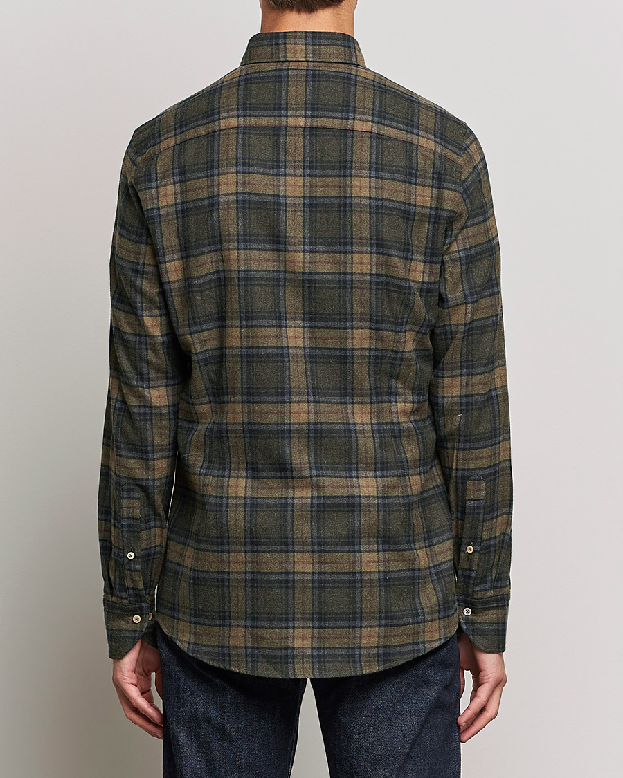 Herre | Skjorter | Stenströms | Slimline Checked Flannel Shirt Dark Green