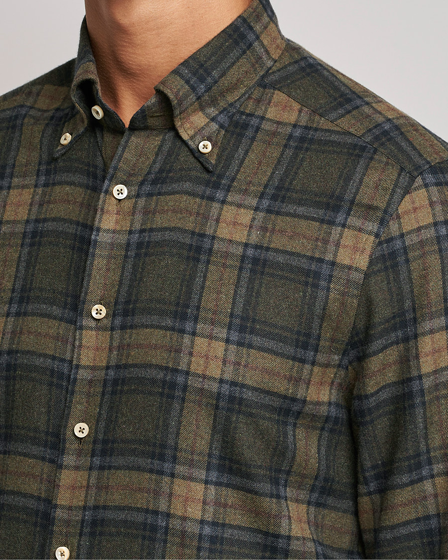 Herre | Skjorter | Stenströms | Slimline Checked Flannel Shirt Dark Green
