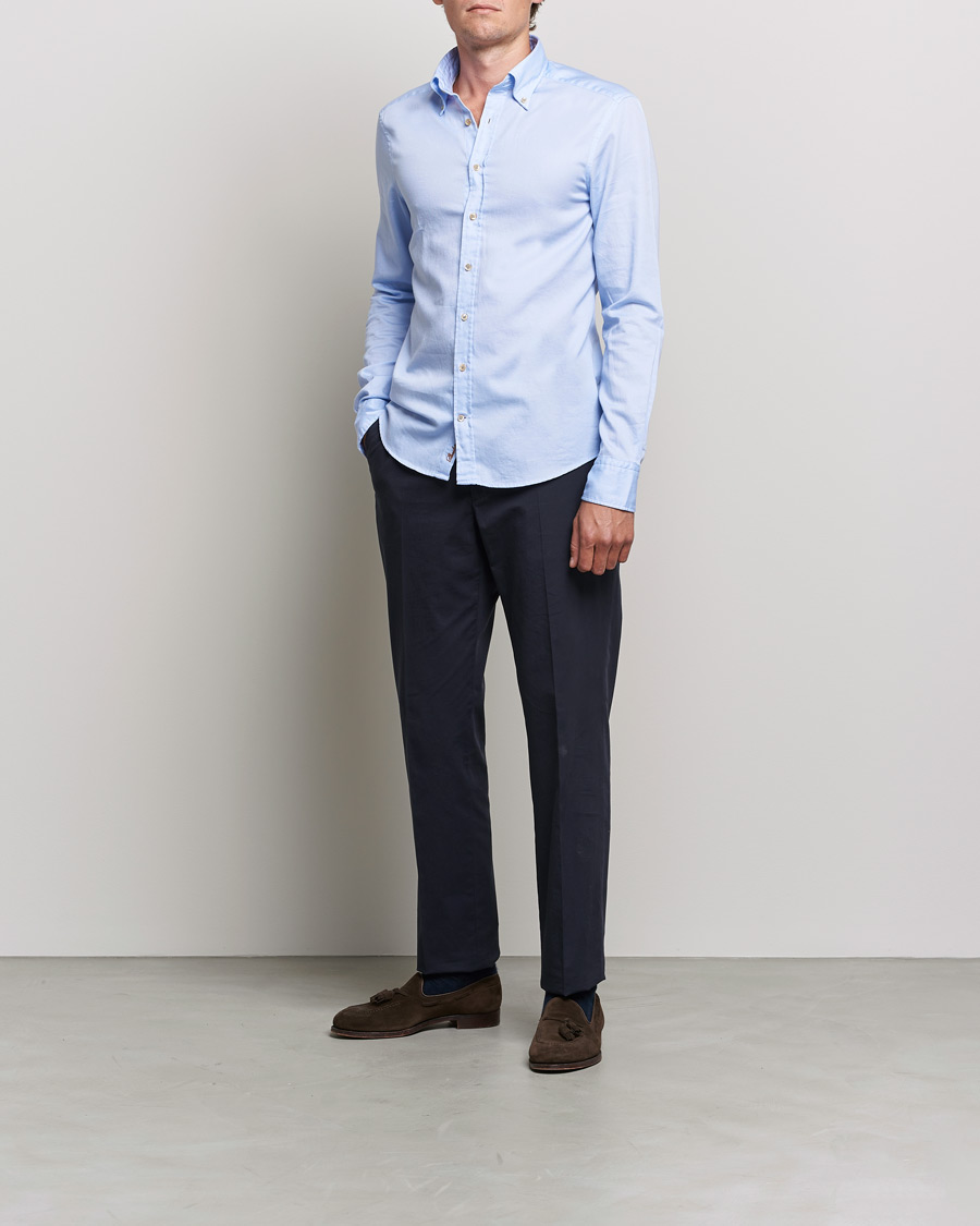 Herre |  | Stenströms | Slimline Button Down Printed Oxford Shirt Light Blue
