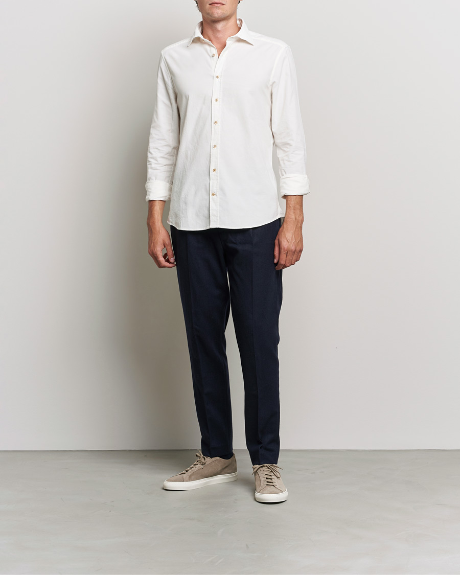 Herre | Cordfløyelskjorter | Stenströms | Slimline Washed Cut Away Corduroy Shirt White
