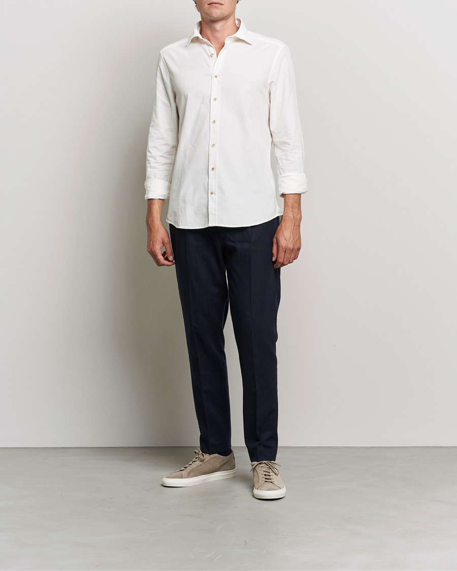 Herre | Skjorter | Stenströms | Slimline Washed Cut Away Corduroy Shirt White