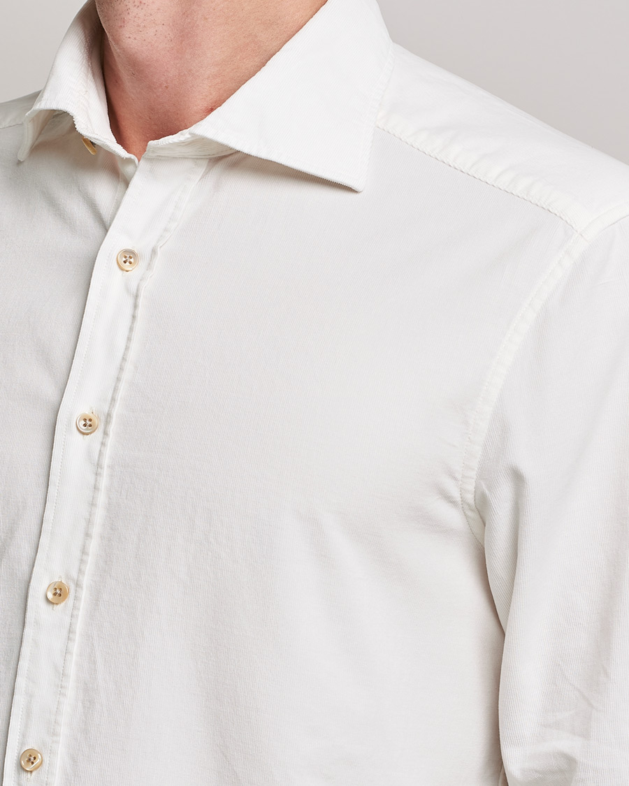 Herre | Skjorter | Stenströms | Slimline Washed Cut Away Corduroy Shirt White