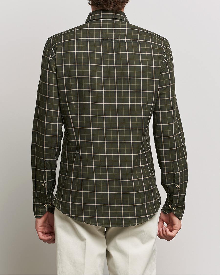 Herre | Skjorter | Stenströms | Slimline Cut Away Washed Checked Shirt Dark Green