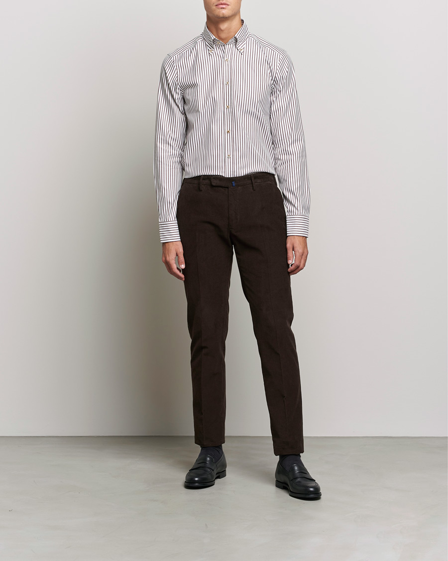 Herre | Skjorter | Stenströms | Slimline Striped Pinpoint Oxford Shirt Brown