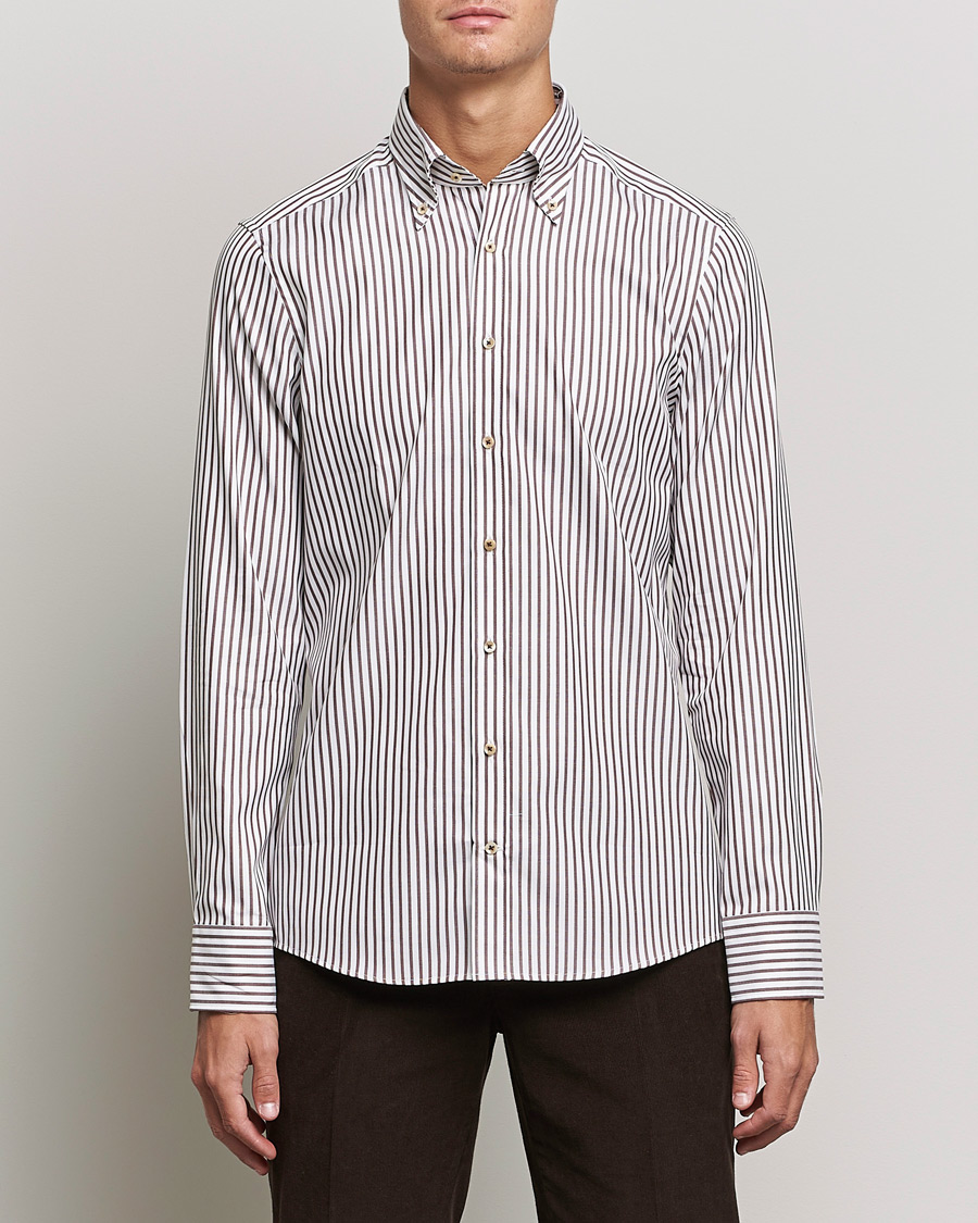 Herre |  | Stenströms | Slimline Striped Pinpoint Oxford Shirt Brown