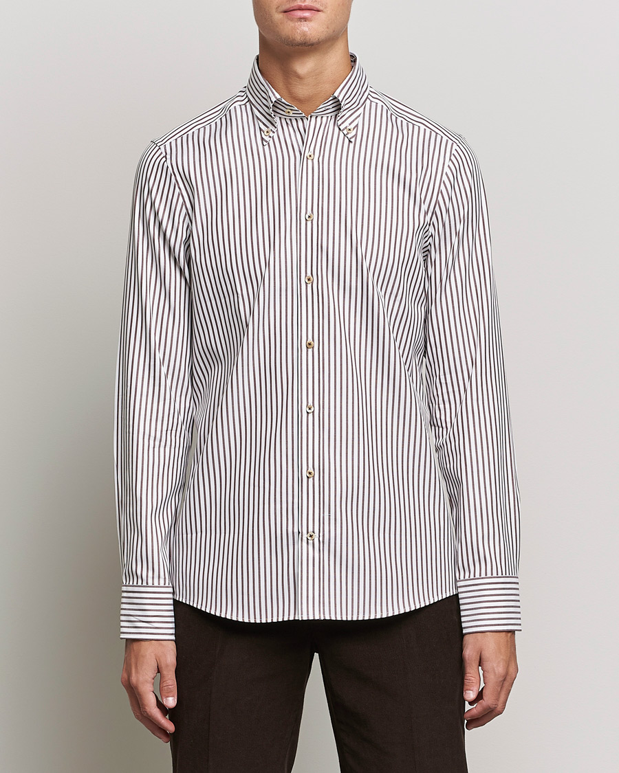 Herre | Skjorter | Stenströms | Slimline Striped Pinpoint Oxford Shirt Brown