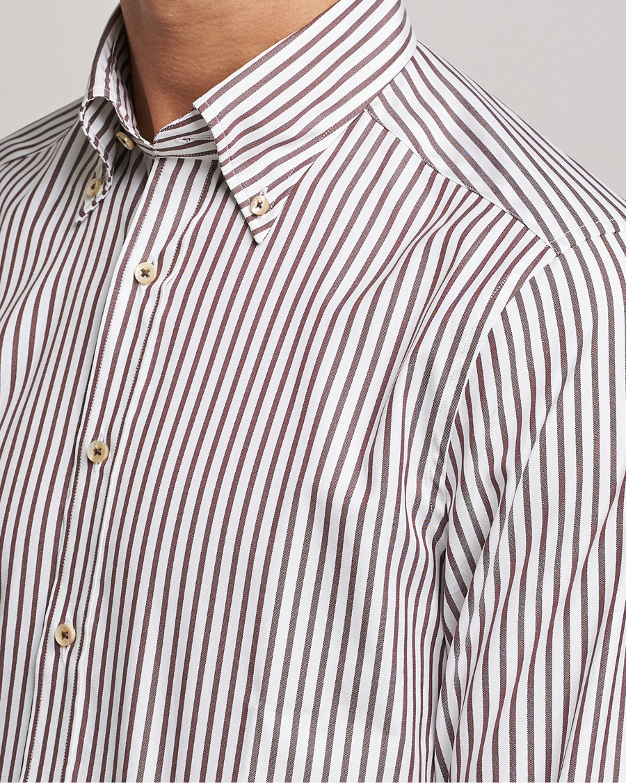 Herre | Skjorter | Stenströms | Slimline Striped Pinpoint Oxford Shirt Brown