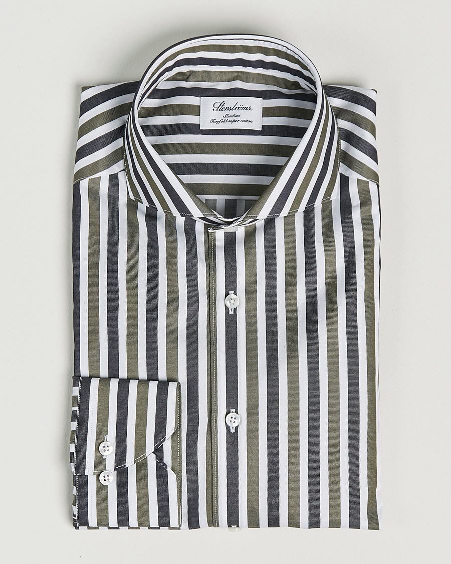 Herre | Businesskjorter | Stenströms | Slimline Cut Away Wide Striped Shirt Blue/Green