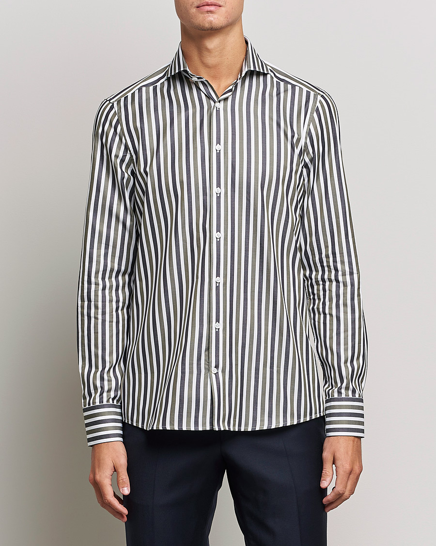 Herre | Skjorter | Stenströms | Slimline Cut Away Wide Striped Shirt Blue/Green