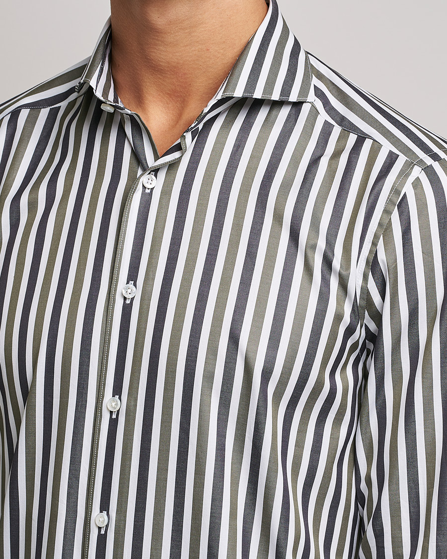 Herre | Skjorter | Stenströms | Slimline Cut Away Wide Striped Shirt Blue/Green