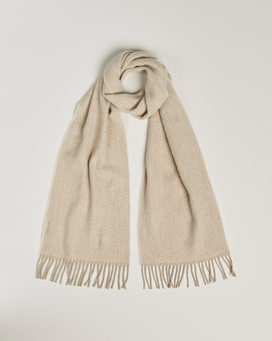 Herre | Stenströms Large Herringbone Wool Scarf Beige | Stenströms | Large Herringbone Wool Scarf Beige