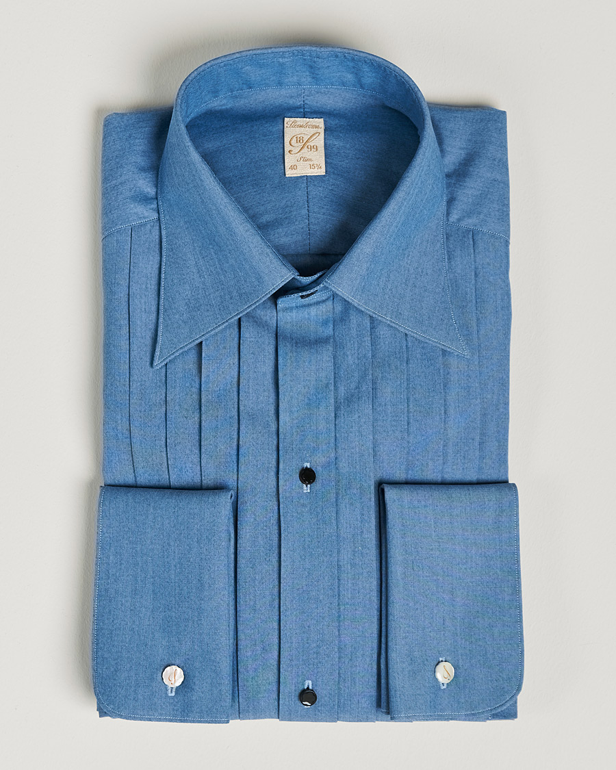 Herre | Smokingskjorte | Stenströms | 1899 Slimline Denim Tuxedo Shirt Blue