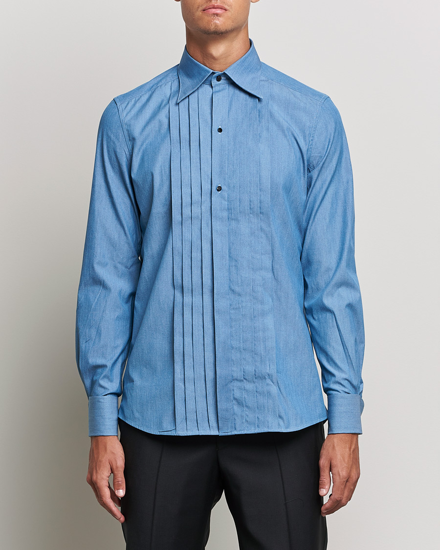 Herre | Smokingskjorter | Stenströms | 1899 Slimline Denim Tuxedo Shirt Blue