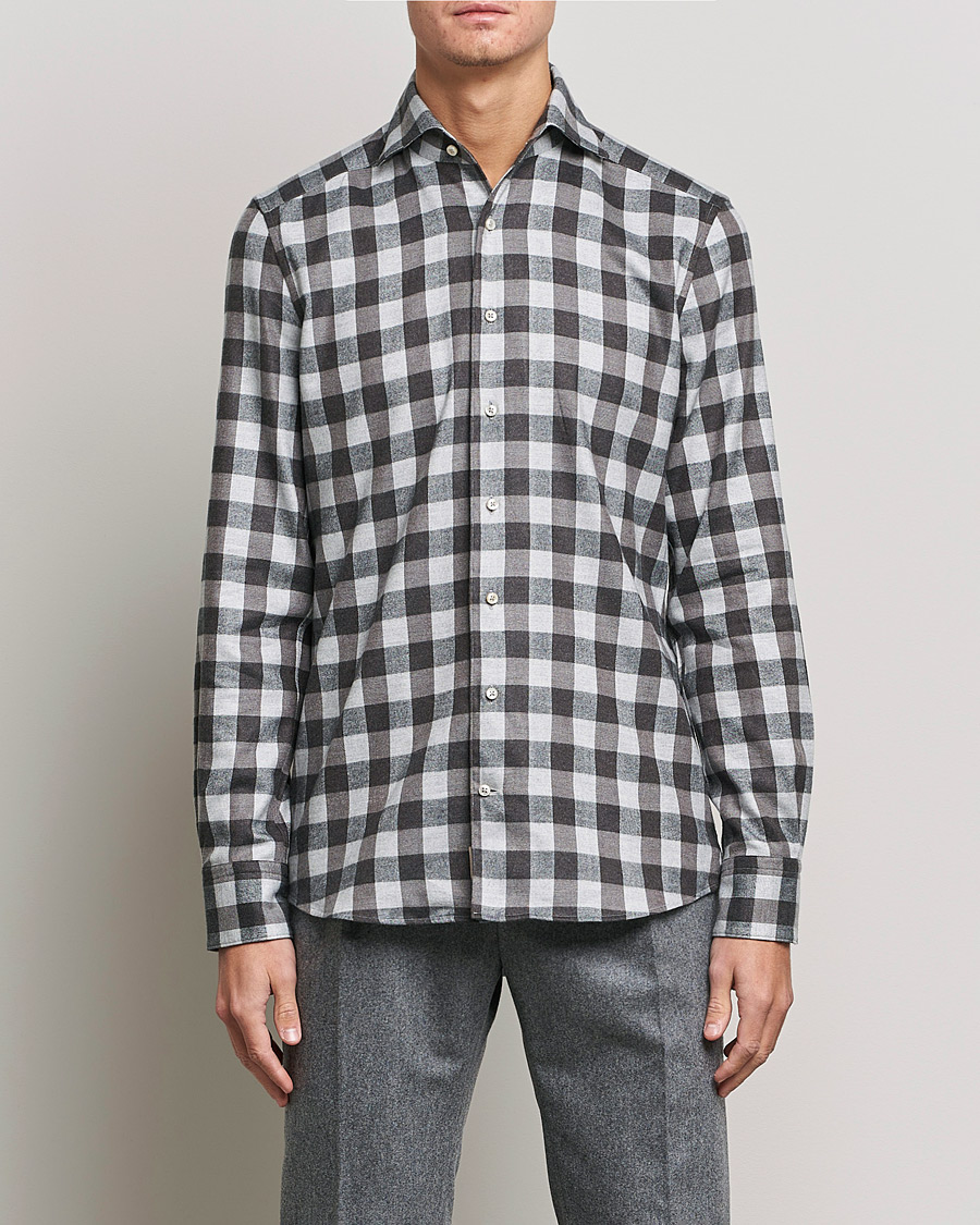 Herre | Flanellskjorter | Stenströms | 1899 Slimline Checked Cotton Flannel Shirt Grey