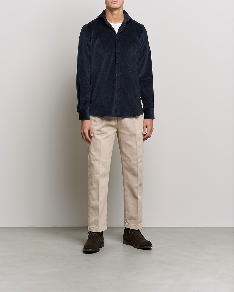 Herre | Skjorter | Stenströms | 1899 Slimline Sea Island Corduroy Shirt Navy