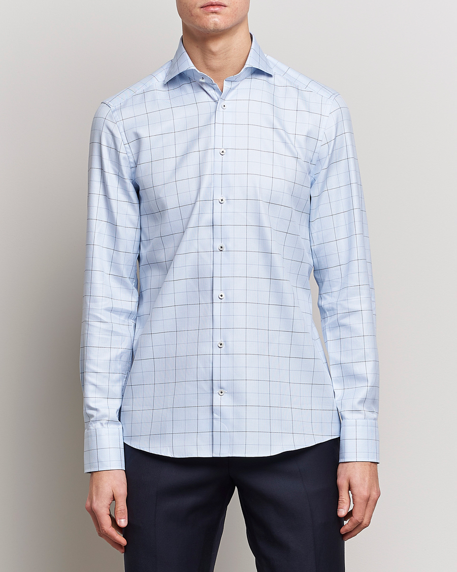 Herre | Skjorter | Stenströms | Slimline Cut Away Windowpane Shirt Blue