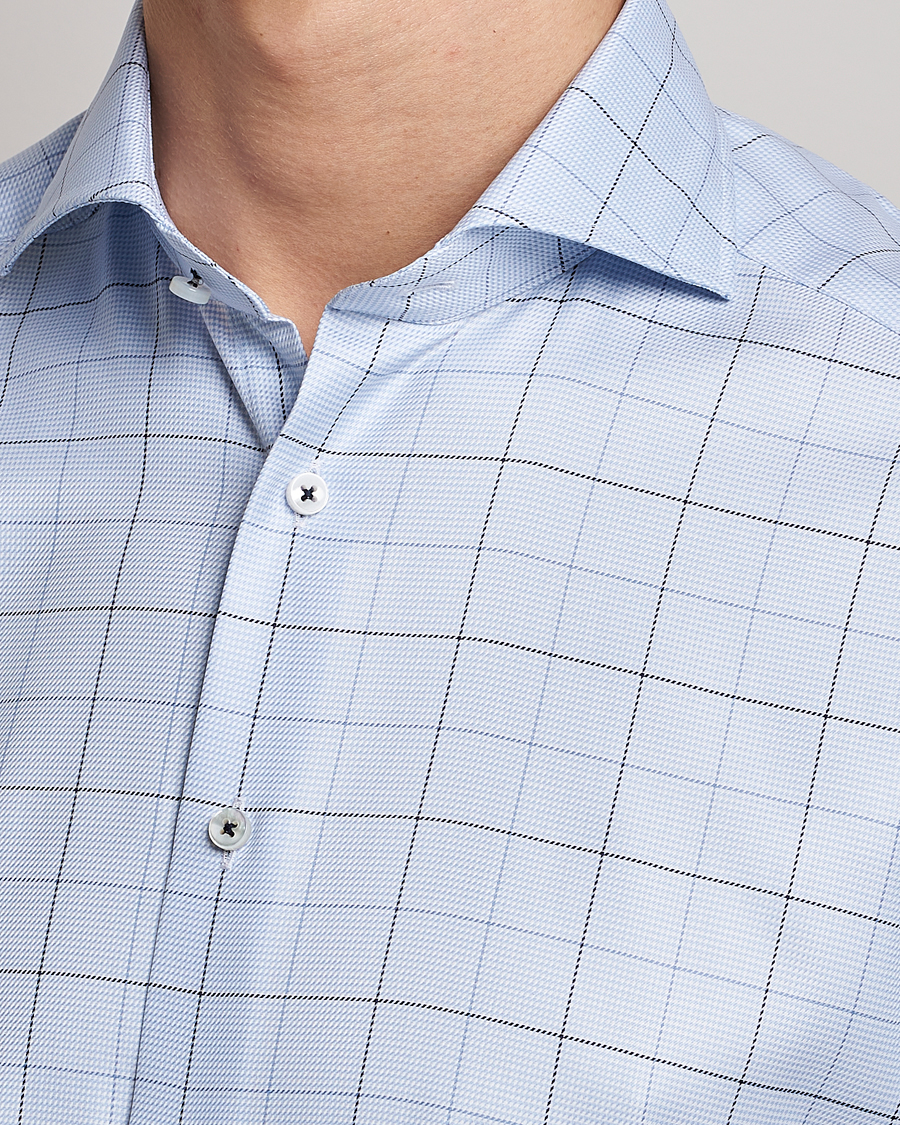Herre | Skjorter | Stenströms | Slimline Cut Away Windowpane Shirt Blue
