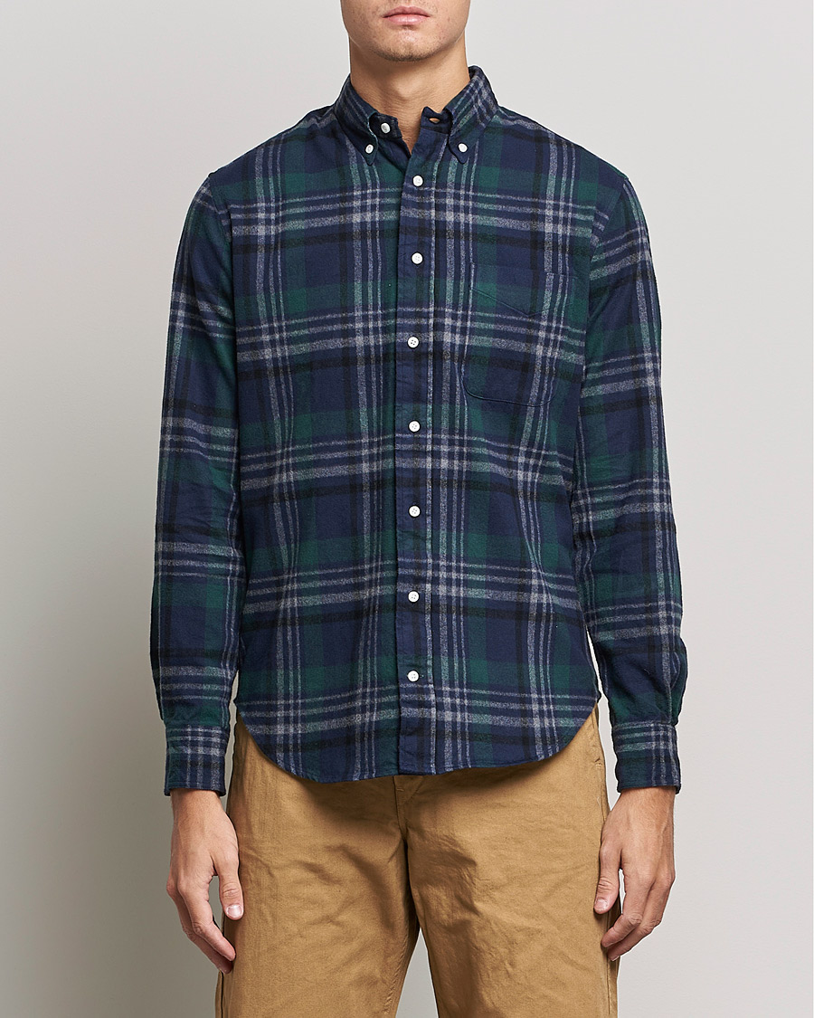 Herre | Skjorter | Gitman Vintage | Button Down Shaggy Flannel Shirt Blackwatch Check