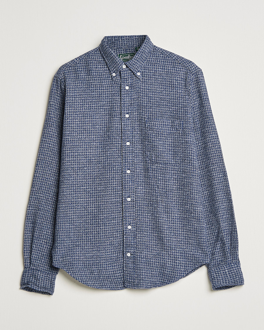 Herre |  | Gitman Vintage | Button Down Houndstooth Flannel Shirt Dark Blue