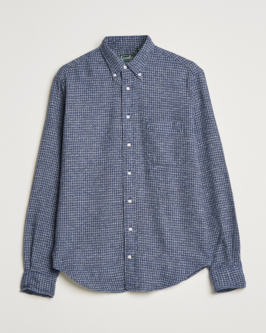Herre | Skjorter | Gitman Vintage | Button Down Houndstooth Flannel Shirt Dark Blue