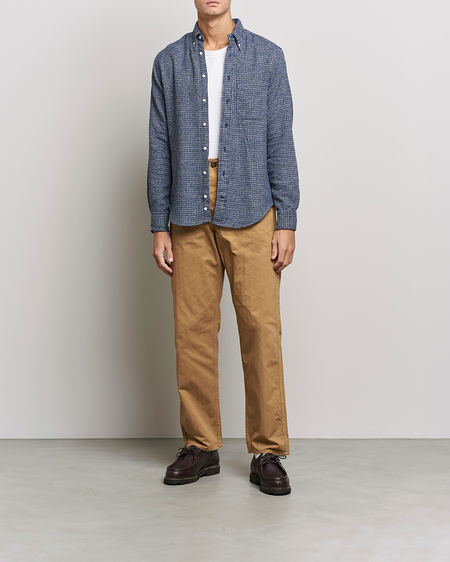 Herre | Skjorter | Gitman Vintage | Button Down Houndstooth Flannel Shirt Dark Blue