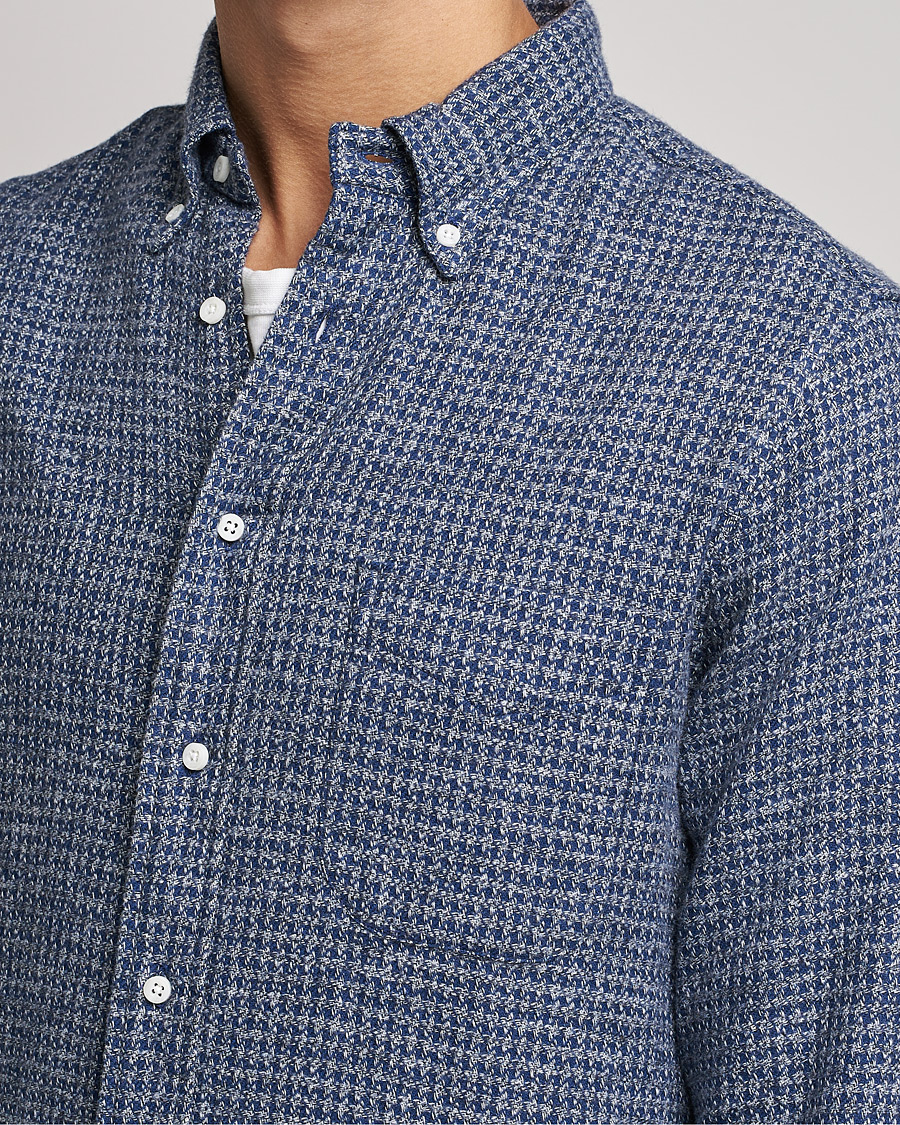 Herre | Skjorter | Gitman Vintage | Button Down Houndstooth Flannel Shirt Dark Blue