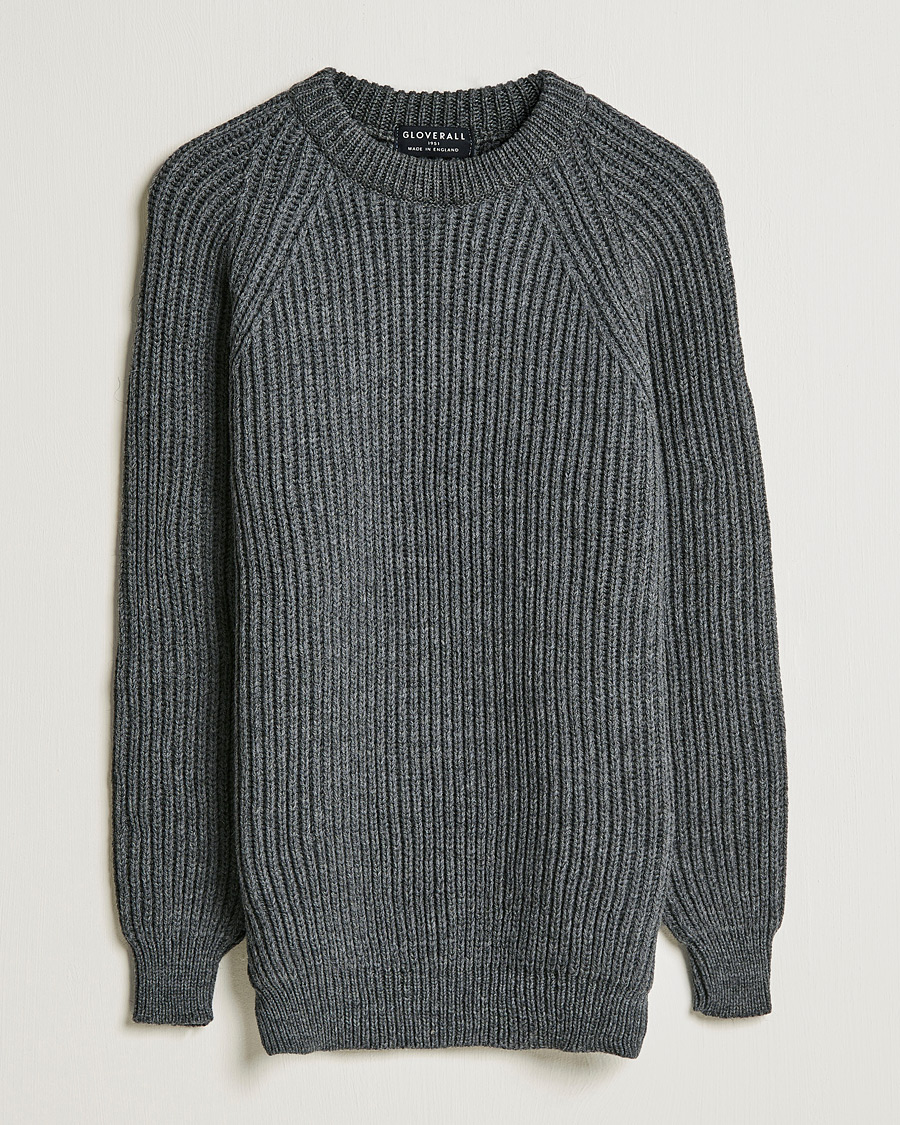 Herre | Gensere | Gloverall | Fisherman Rib Chunky Wool Crew Neck Grey